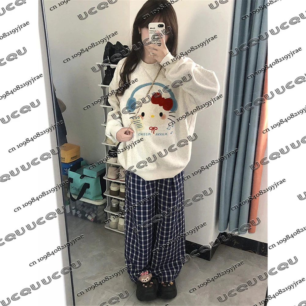 เสื้อฮู้ดลายเฮลโลคิตตี้ สไตล์อเมริกันวินเทจ เสื้อการ์ตูนผู้หญิง แฟชั่นยอดนิยม ไซส์พลัส สไตล์ลำลอง ฮาราจูกุ เสื้อแขนยาว สไตล์วายทูเค