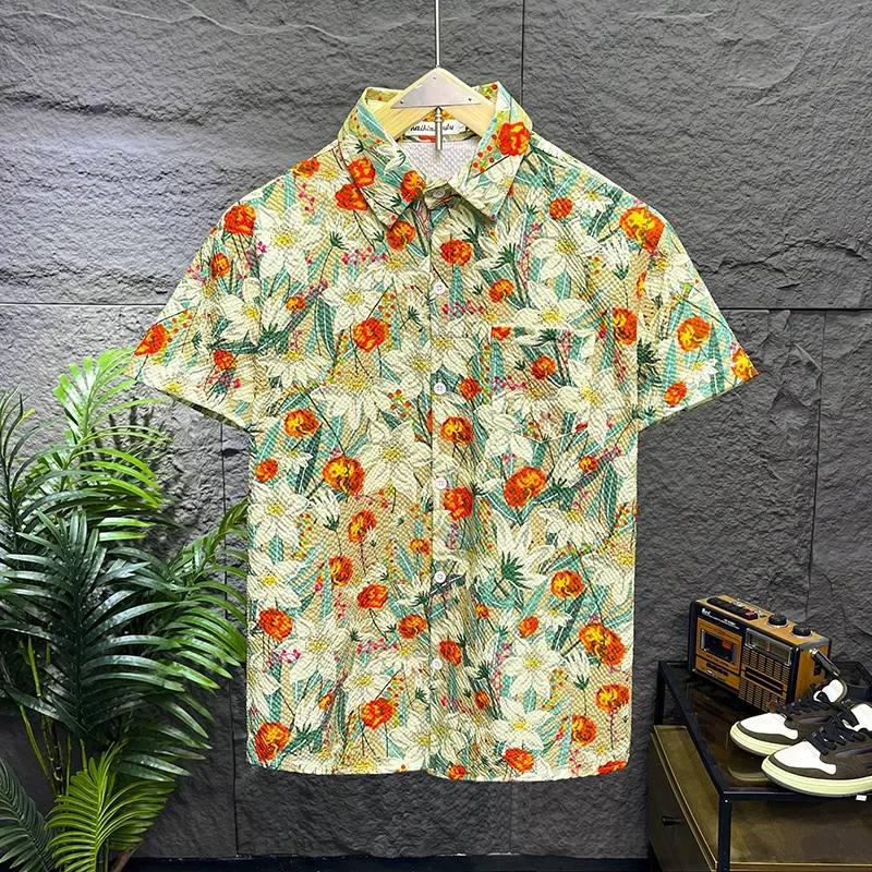 

Haibinzoulu Элегантная блузка унисекс с пузырьковой сеткой, топы с короткими рукавами с креативным принтом для мужчин и женщин, повседневная рубашка в японском стиле