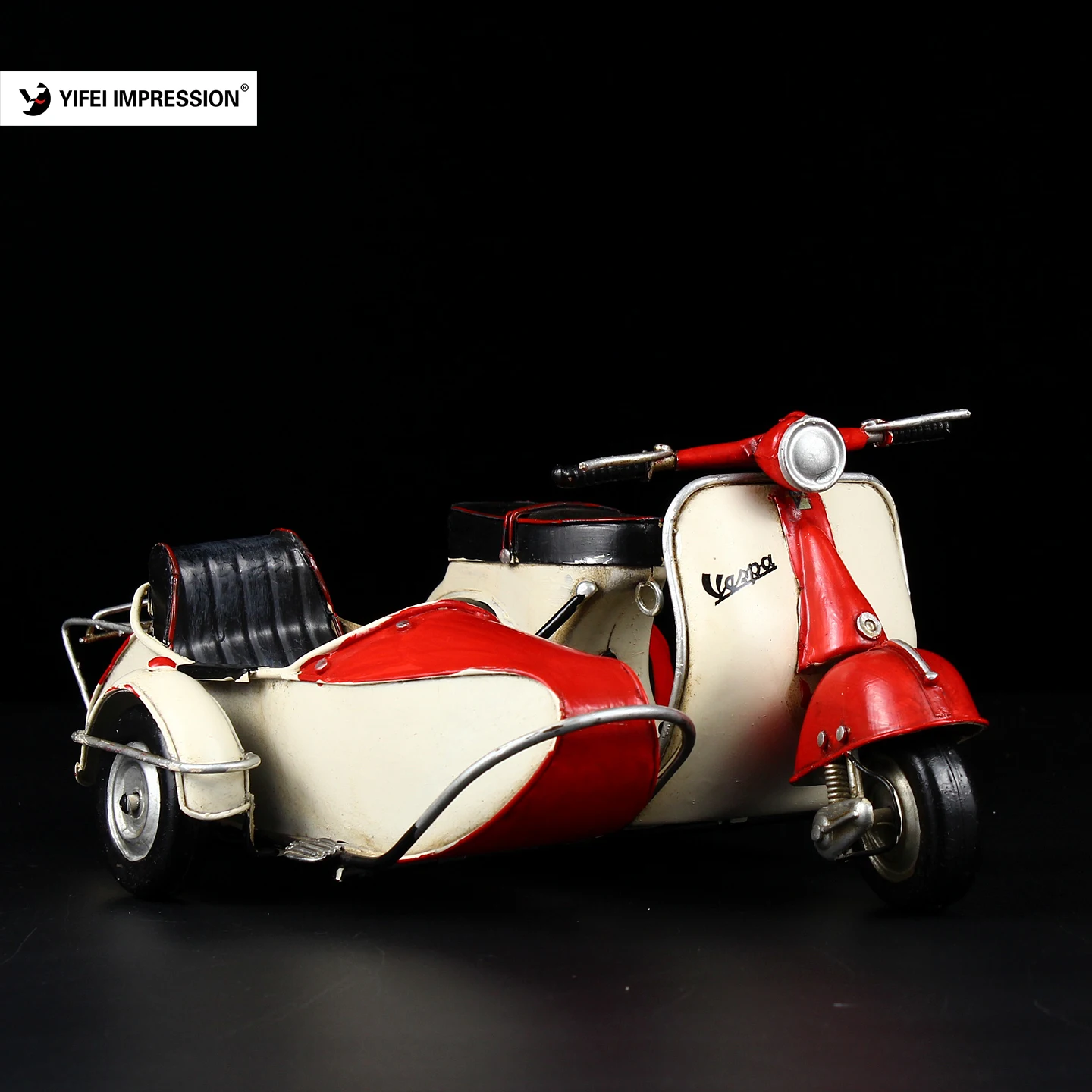 Vintage Collectible Furniture - Vintage Sidecar Motorcycle Scooter Model Handmade