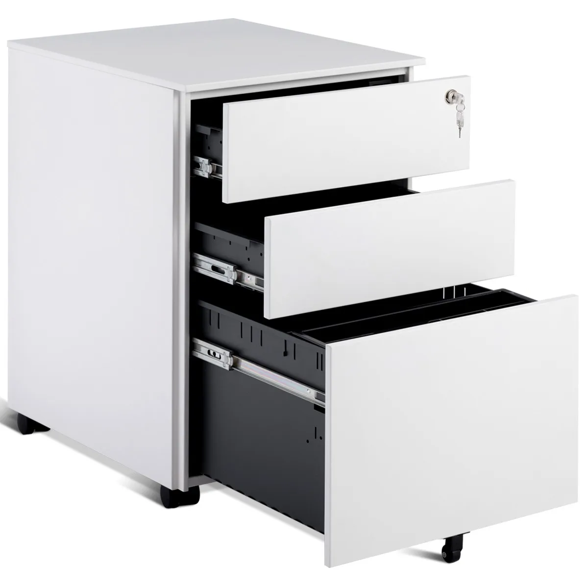 

3 Drawer Filing Cabinet Locking Pedestal Under Desk Home Office W/Wheels White
