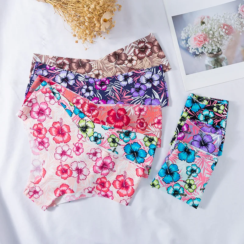 Breathable Floral Print Hipster Brief V Waist Soft Comfort Women Seamless Panties Ladies Underpants Underwear Intimates Chic