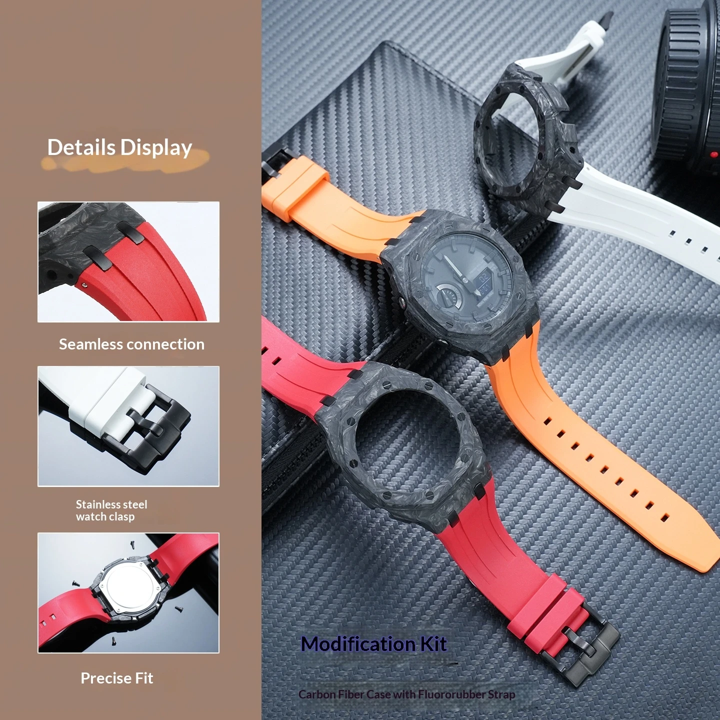 For CASIO GA-2100 2110 GA-B2100 Modified Carbon Fiber Case GA2100 2110 Fluororubber Watch Strap FKM Watch Band GAB2100 Mod Kit