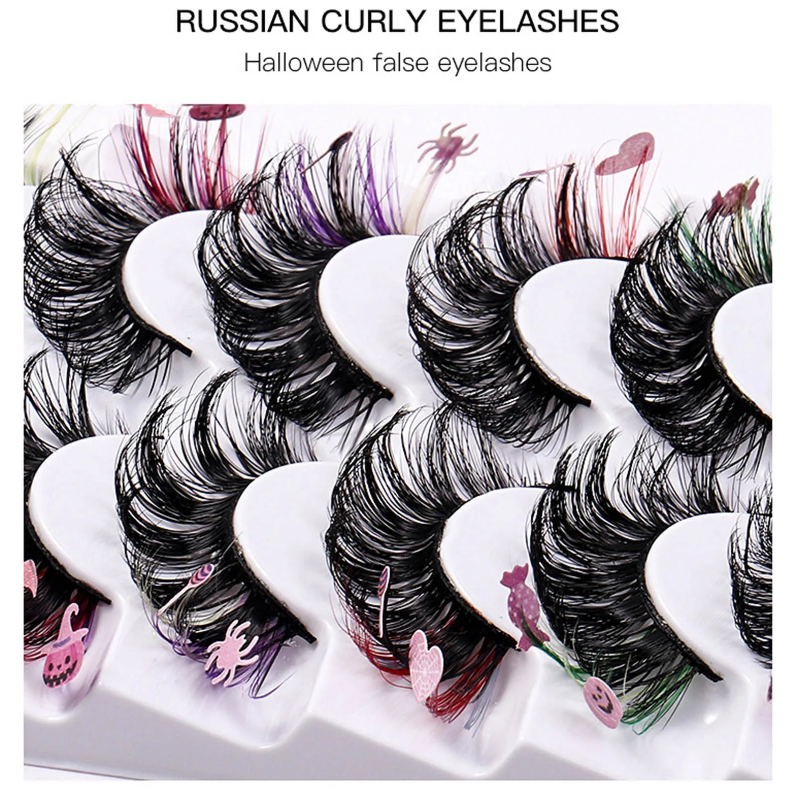 7 Paar Overdreven Wimpers Curling Cosplay Volume Valse Wimpers Halloween Decoratie Pompoenen Lange Piekerige Wimpers Make-Up