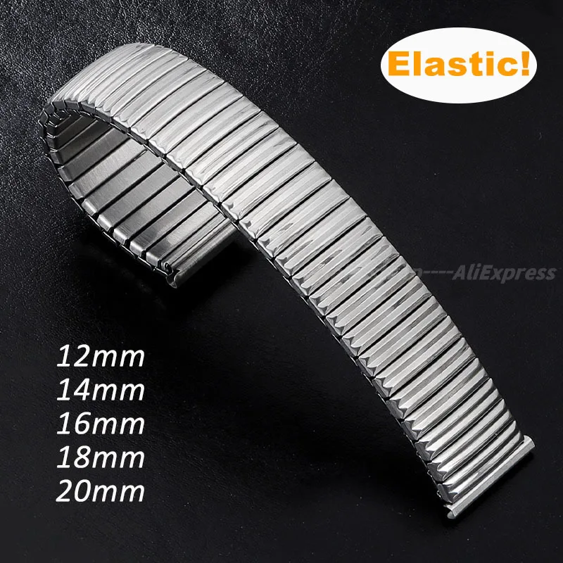 12mm 14mm 16mm 18mm 20mm Stainless Steel Elastic Strap Metal Stretch Expansion Watch Band Wristband for Samsung Galaxy Watch