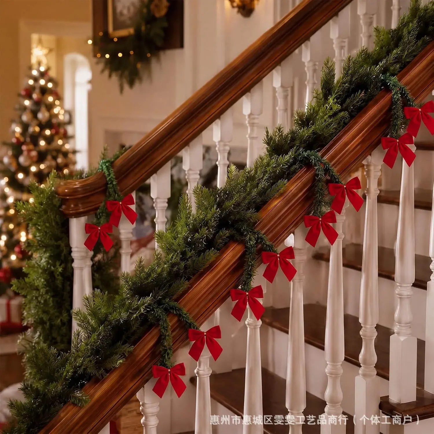 30pcs Christmas Garland Bow Artificial Pine Christmas Garland Wrappable Stair Fireplace Garland Indoor Holiday Greenery Decor - view 4