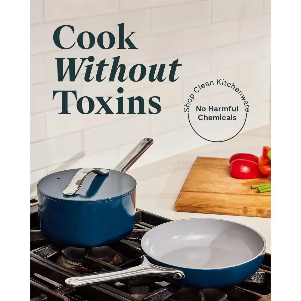

Mini Cookware Set NonStick Ceramic Fry Pan 1.05 qt, 8 Sauce Pan 1.75 qt amp Storage Rack Non Toxic, PTFE amp PFOA Free Oven Saf