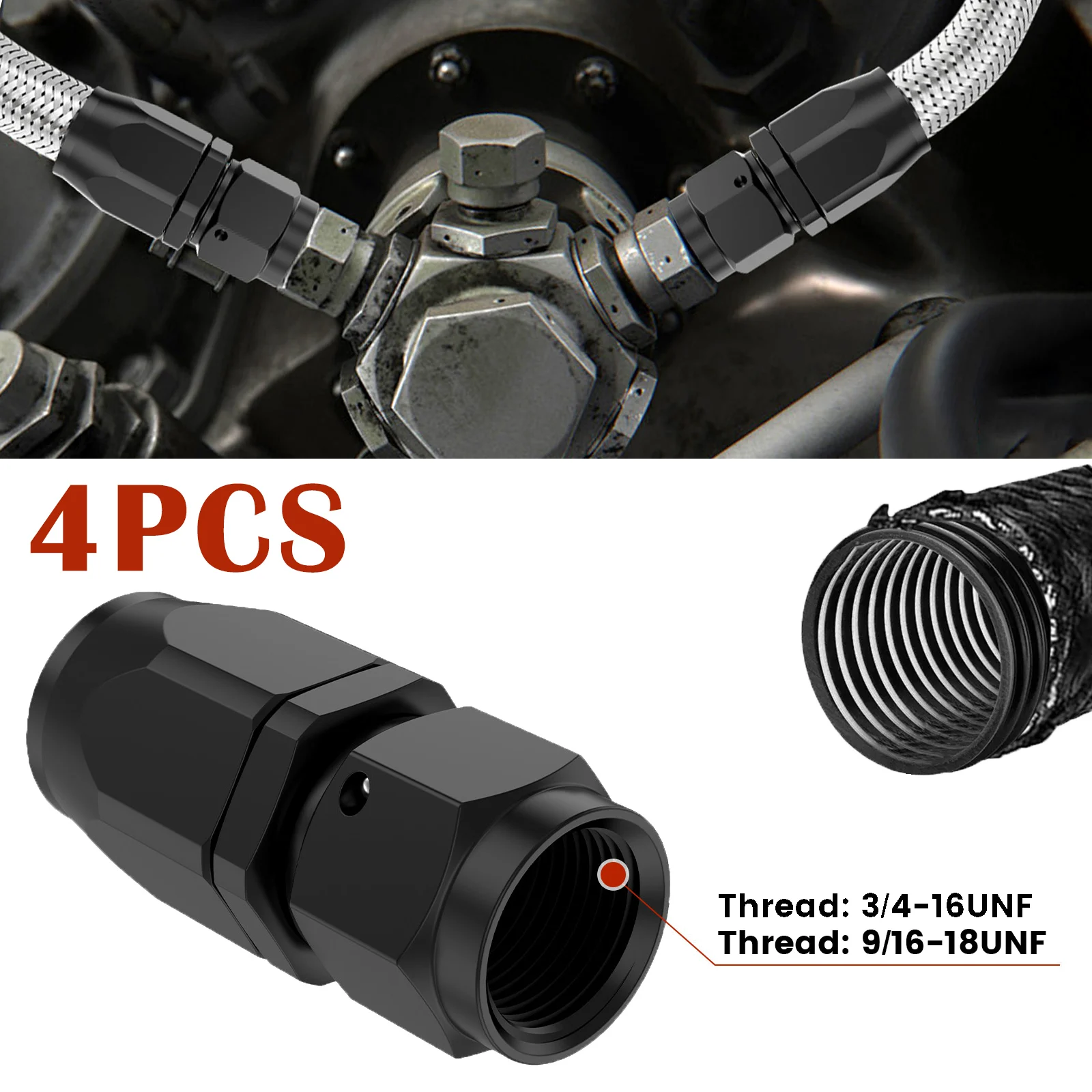 

4 шт. фитинг для конца шланга 6/8, прямые фитинги, модифицированный адаптер с масляным охлаждением на 0 градусов для шланга из нержавеющей стали и нейлона в оплетке