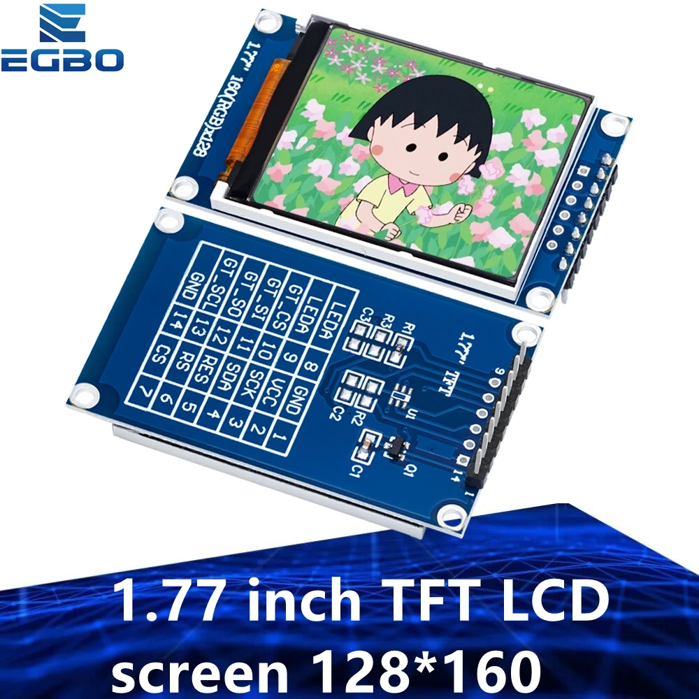 

Экран EGBO 1,77-дюймовый TFT LCD цветной 128*160, 1,77 TFT SPI модуль с последовательным портом для DIY-проектов