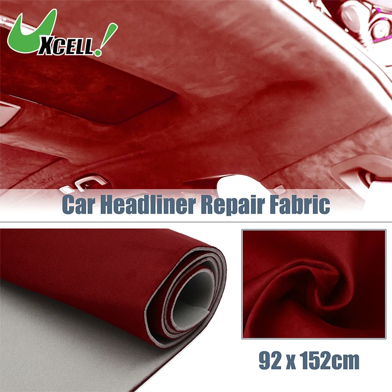 Uxcell Suede Headliner Fabric 92x152cm Foam Backed for Car Interior Trim Protect Aging Broken Faded DIY Repair Replacement Red