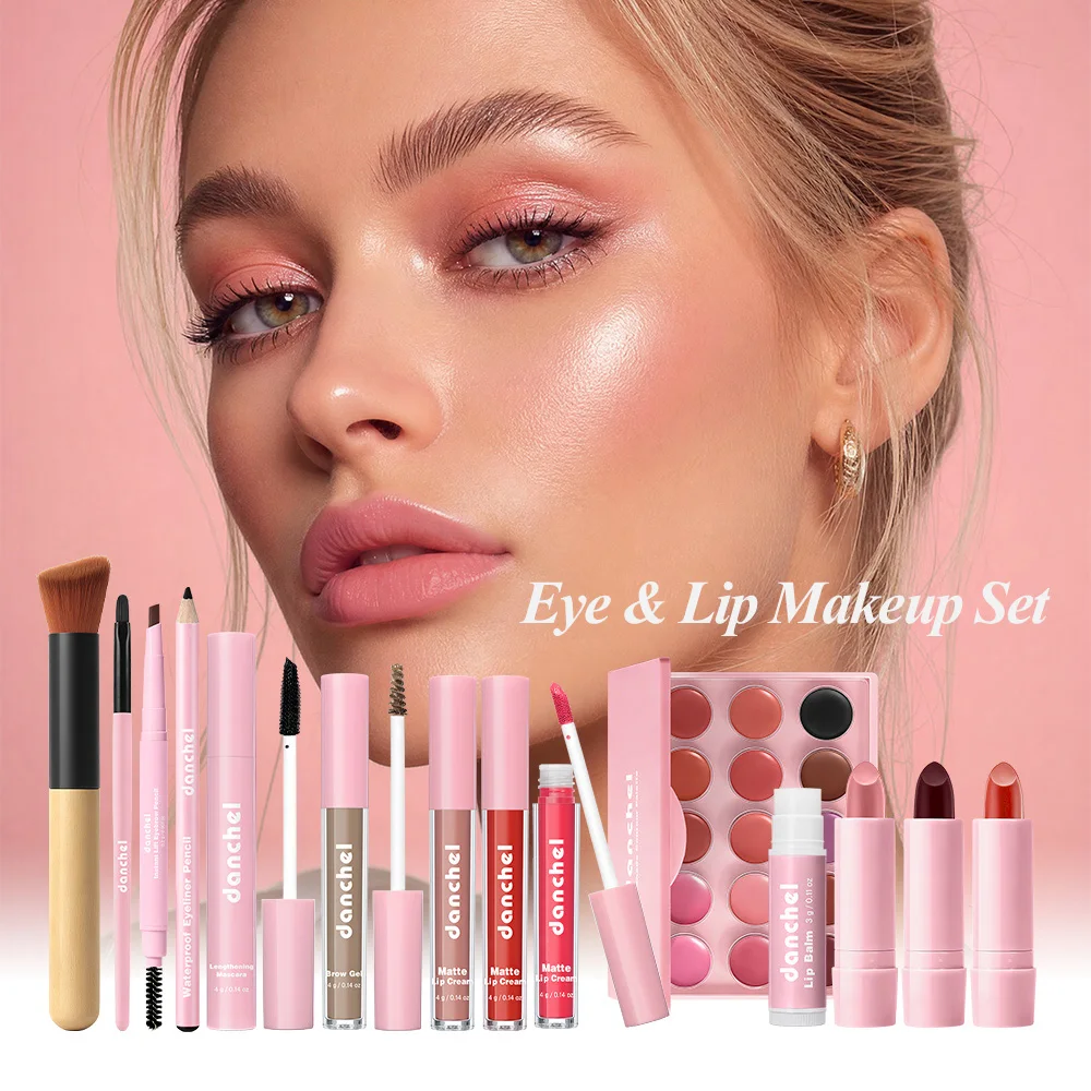 Eye & Lip Makeup Set Highly Saturated Color Meet different Scenarios Curly Slender Eyelashes Long Lasting Eye Lip Makeup Effect