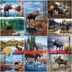 AB 5D DIY Diamond Painting Animals Elk Moose Cross Stitch Kit Full Drill Embroidery Mosaic Art Picture of Rhinestones Decor