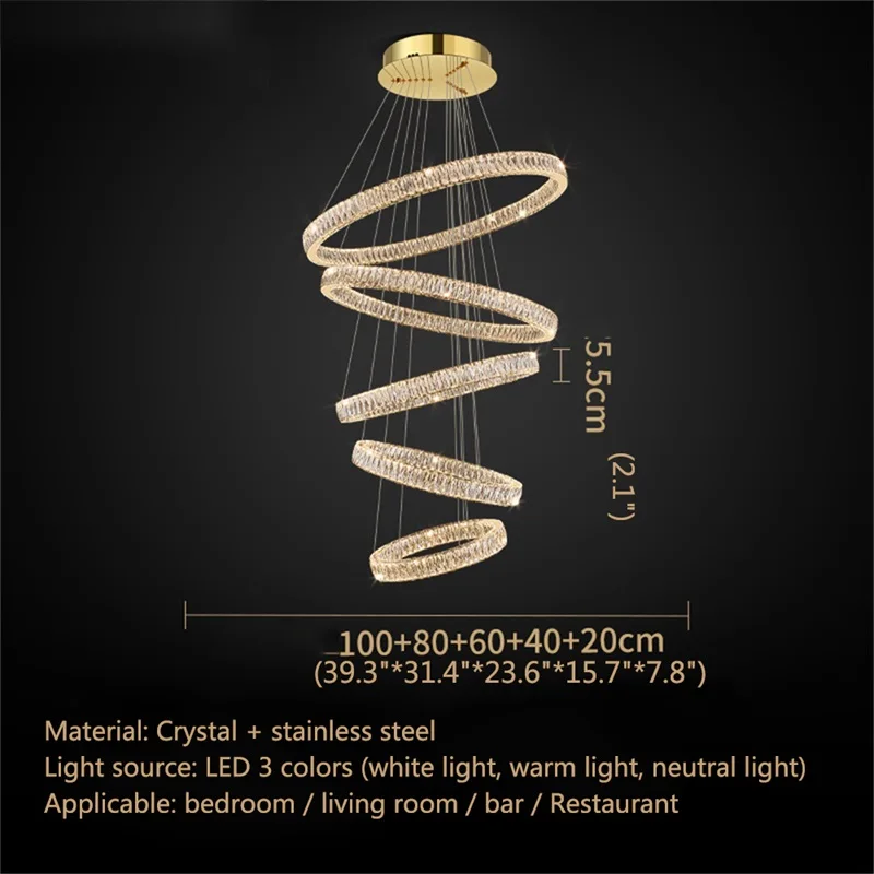 OUTELA Modern Luxury Pendant Lamp LED Fixtures Decorative Round Crystal Lighting Chandelier For Living Room Bedroom Hotel