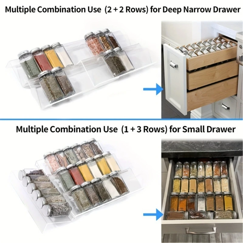 1/2xClear Acrylic Storage Rack Tray Organize Your Kitchen Drawer Organiser Plastic Seasoning Jar Storage Rack Tray