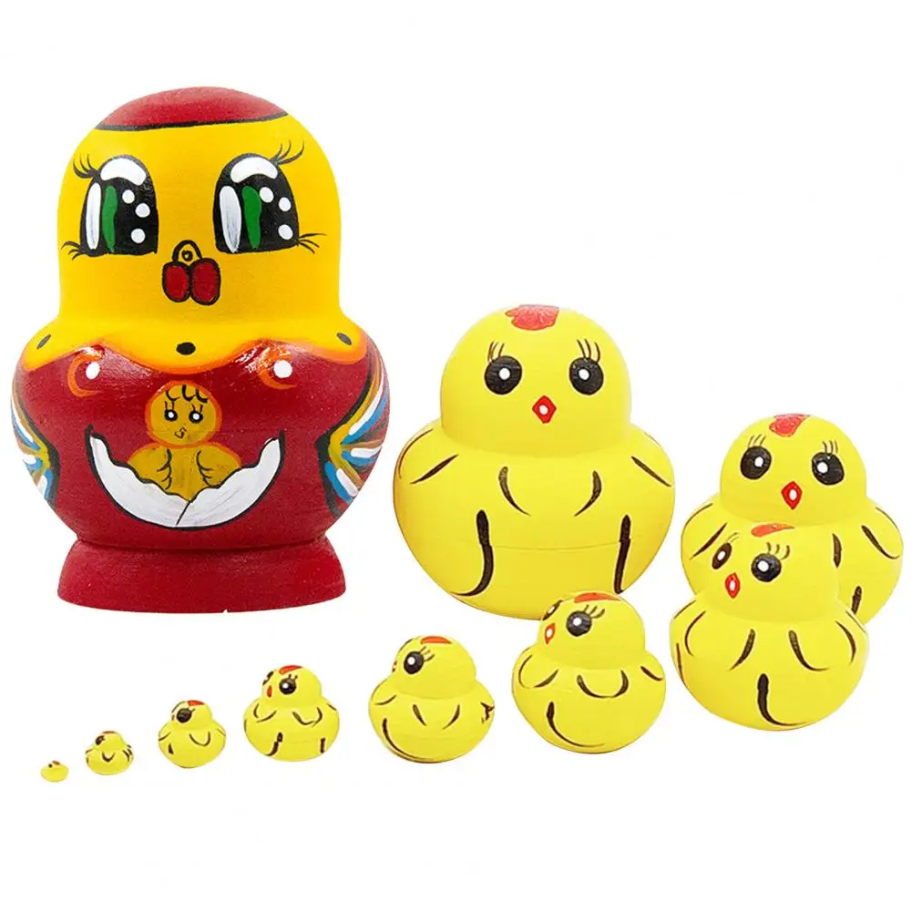 لعبة الماتريوسكا الروسية الخشبية ، الحلي المتداخلة ، تماثيل الفرخ ، فحم الكوك ، رسم المنمنمات ، عشر طبقات #1