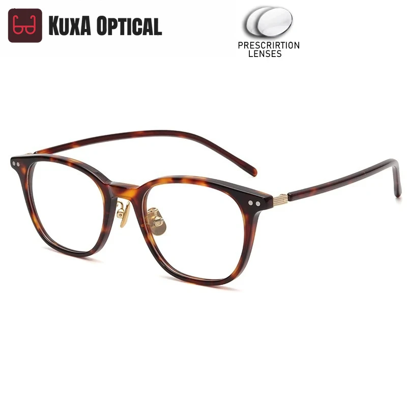 

KUXA Fashion Vintage Acetate Men Women Prescription Glasses Custom Progressive Myopia Hyperopia Lenses Tortoise Acetate Optical