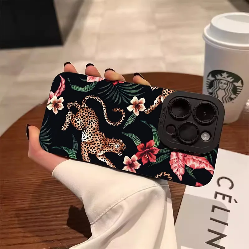 Leopard Eyes Flower Print Case For Samsung S26 Cases Galaxy S25 S24 Ultra S23 FE S22 Plus S21 A16 A56 A35 A55 A34 A54 A53 Cover