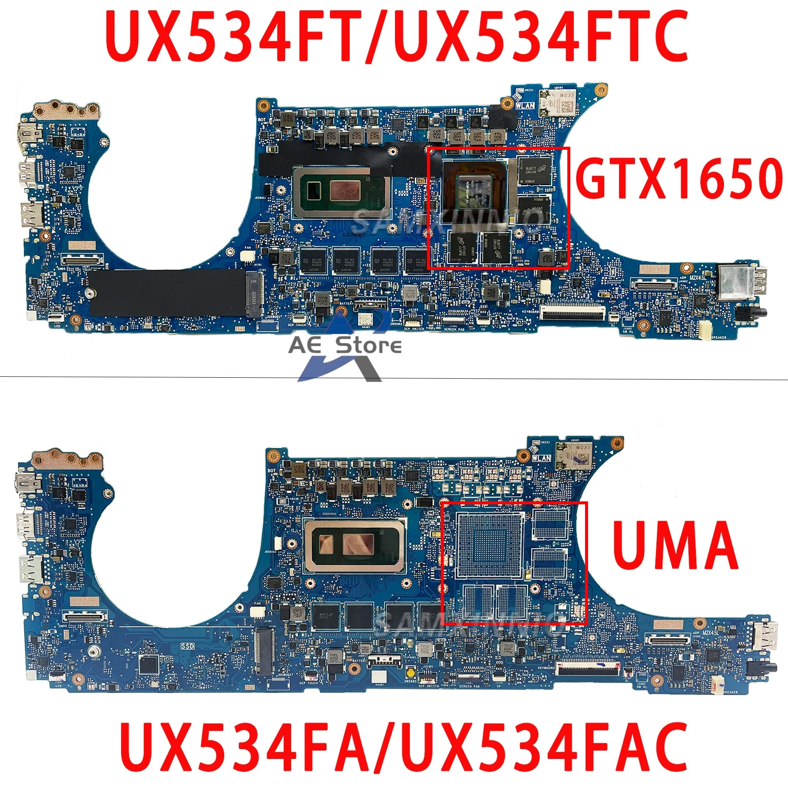 اللوحة الأم للكمبيوتر المحمول ، UX534FT ، UX534FA ، BX534FT ، BX534FTC ، BX533FTC ، RX534FTC ، I5 I7 ، GTX1650 ، UMA ، 8G ، 16G RAM