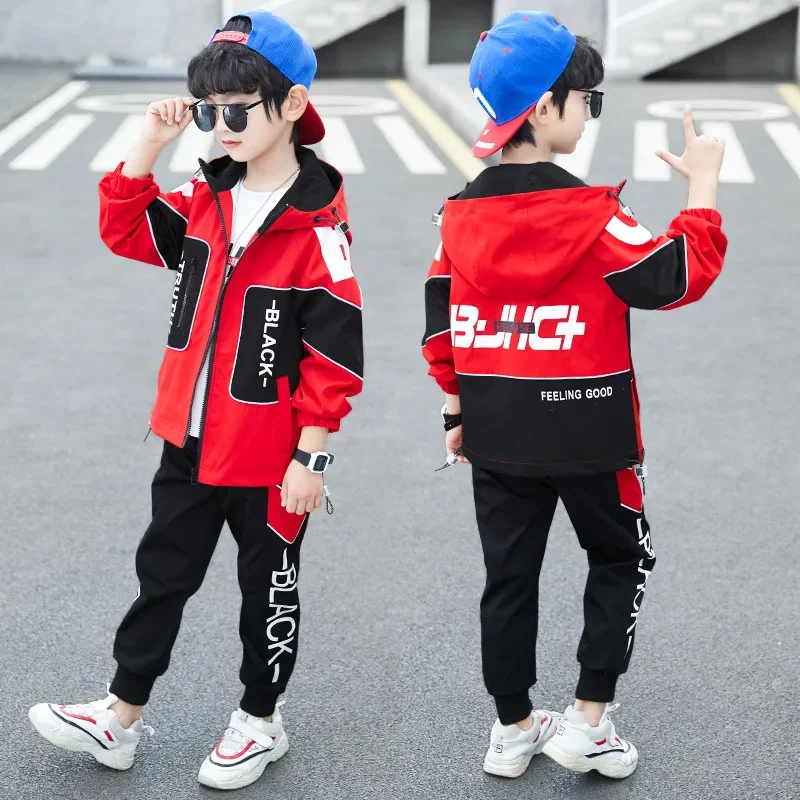 Fashion Boys Clothing Spring Autumn Patchwork Long Sleeve Sets 4 6 8 10 12 13 14 Years Teenagers Children Sports Clothing