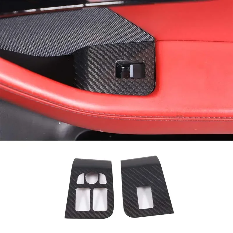 For Jaguar F-TYPE 2013+ Car Glass Lifting Buttons Frame Trim Real Carbon Fiber Car Interior Accessories Decorative Sticker