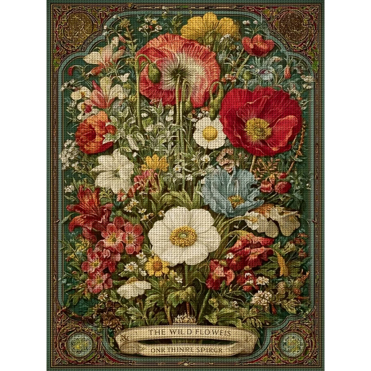 Image of 1 Stück 36x46cm/14,17x18,11 Zoll, 11CT Druck-Kreuzstich-DIY-Set, Vintage Wildblumen, Entspannendes Kreuzstich-Set für Erwachsene Anfänger