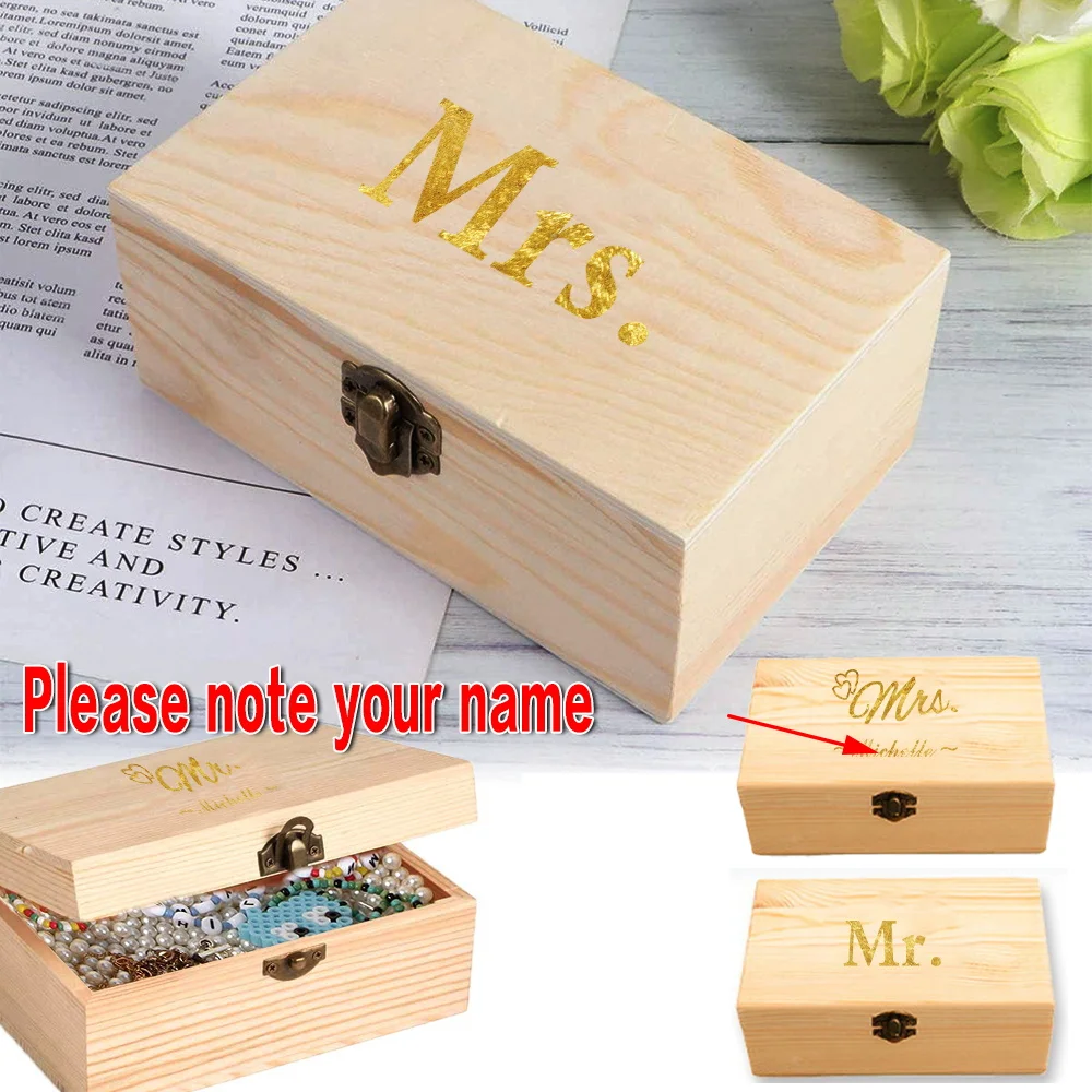 

Customized Name Wooden Storage Box Jewelry Ring Display Case Vintage Organizer Handmade Keepsake Container Treasure Chest DIY