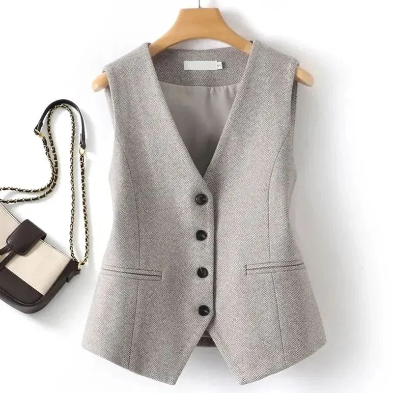 

Woolen V-neck Vest Coat Women's Autumn and Winter New Korean Style Single-breasted Fashionable Elegant Casual Ware Vest C141