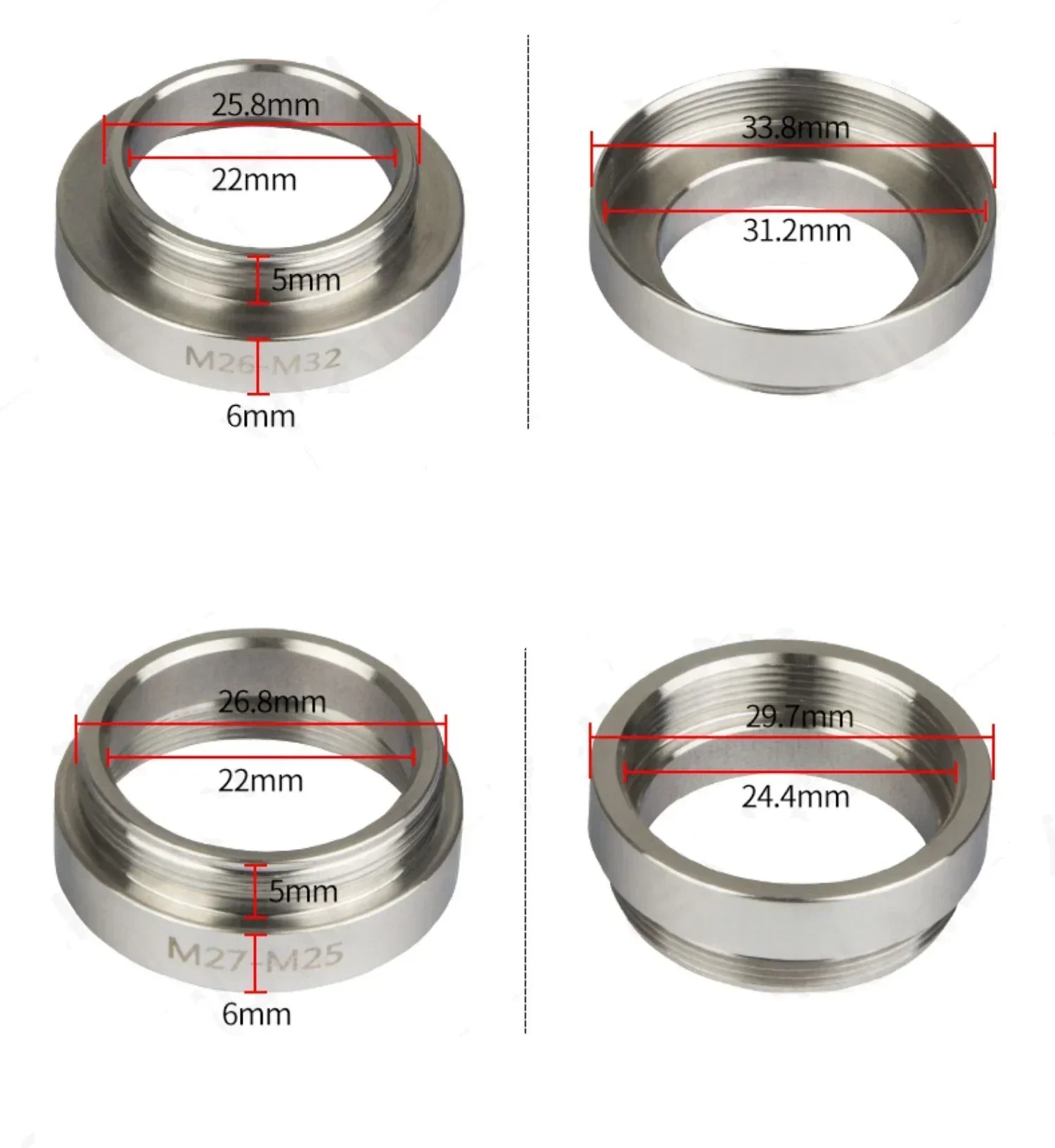 Stainless Steel Ring Adapter M25 M26 M27 M32 Thread To RMS for Olympus Mitutoyo Metallographic Light Dark Field Microscope