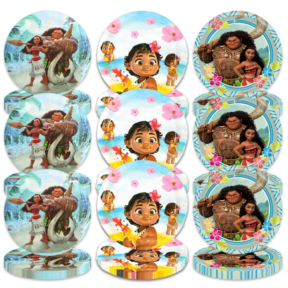 10pcs/lot Moana Baby Theme Dishes Plates Happy Birthday Party Girls Kids Favors Decorations Baby Shower Tableware