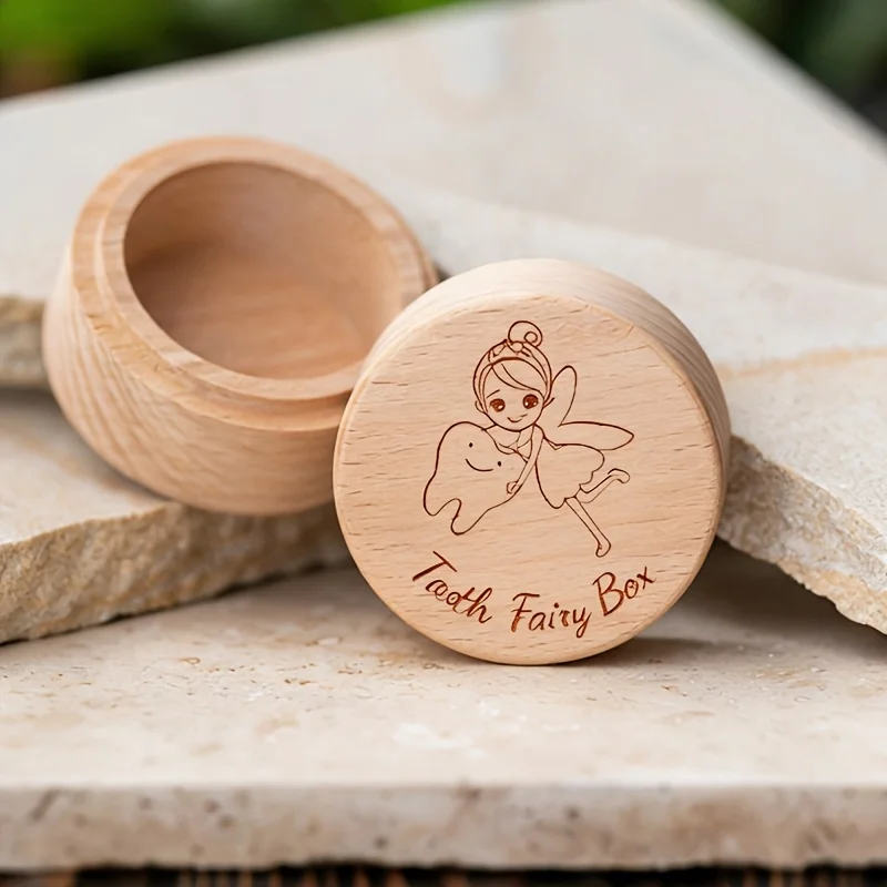 Children's Wooden Baby Teeth Storage Box Fairy And Tooth Pattern Pet Teeth Storage Gift Idea for Kids Sensory Experience Gifts