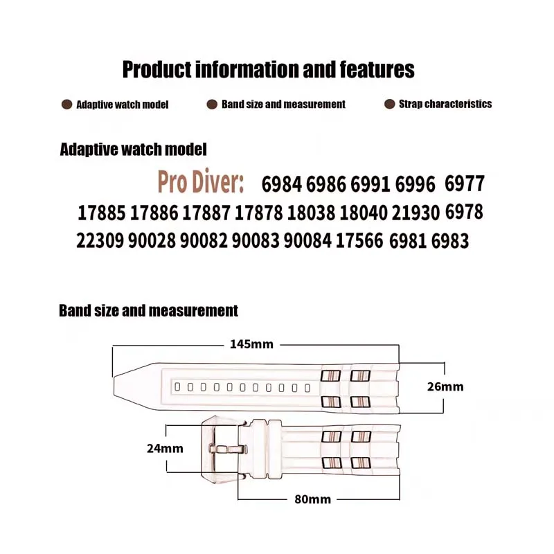 Watch accessories Rubber watch band with 26mm belt buckle Compatible for Invicta Pro Diver Outdoor sports silicone strap male