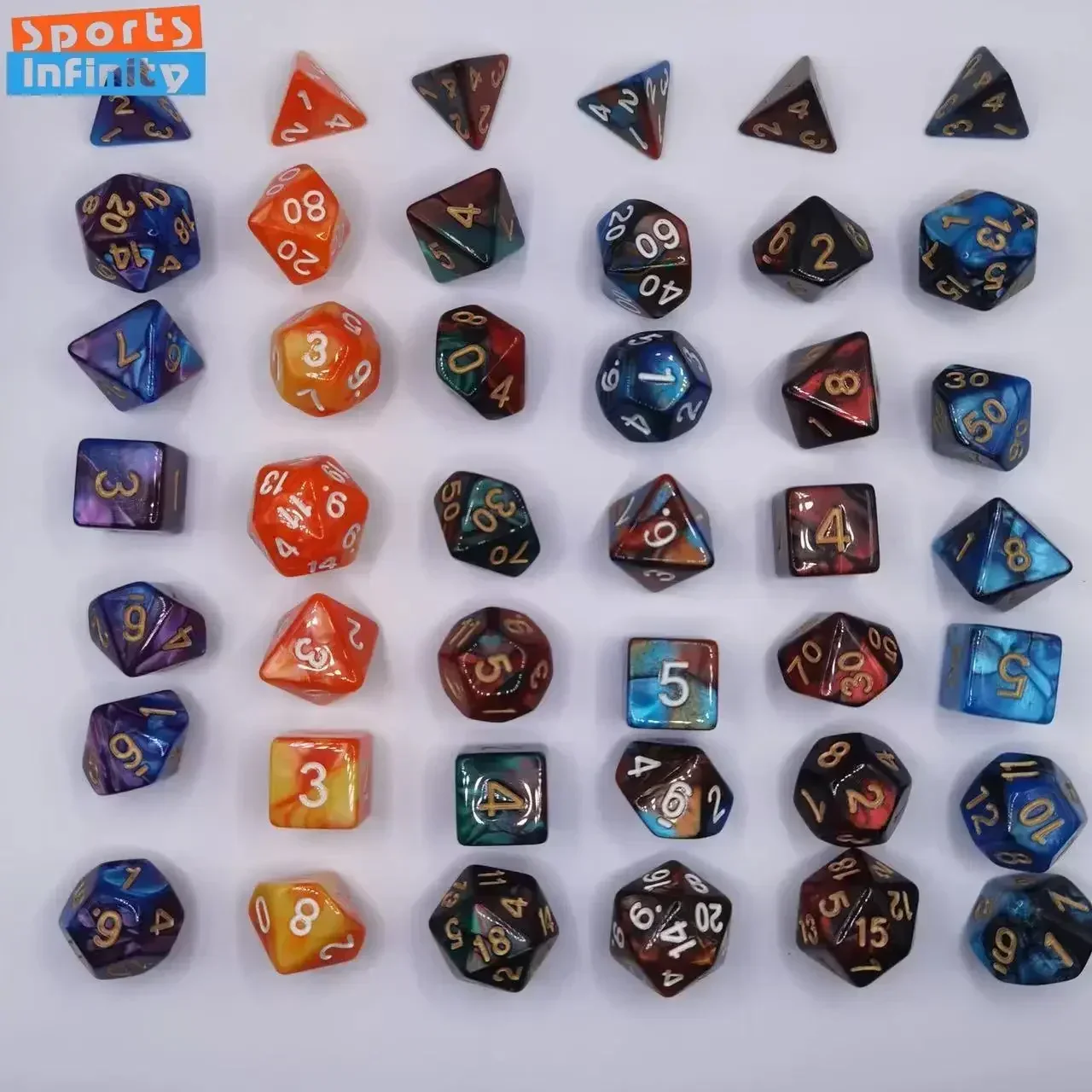 Kit de Dados Poliédricos Dual Color, Número, DND, TRPG, RPG, COC, Jogo de Tabuleiro, Grupo de Corrida, D20, D12, D10, D8, D6, D4, 7Pcs Set