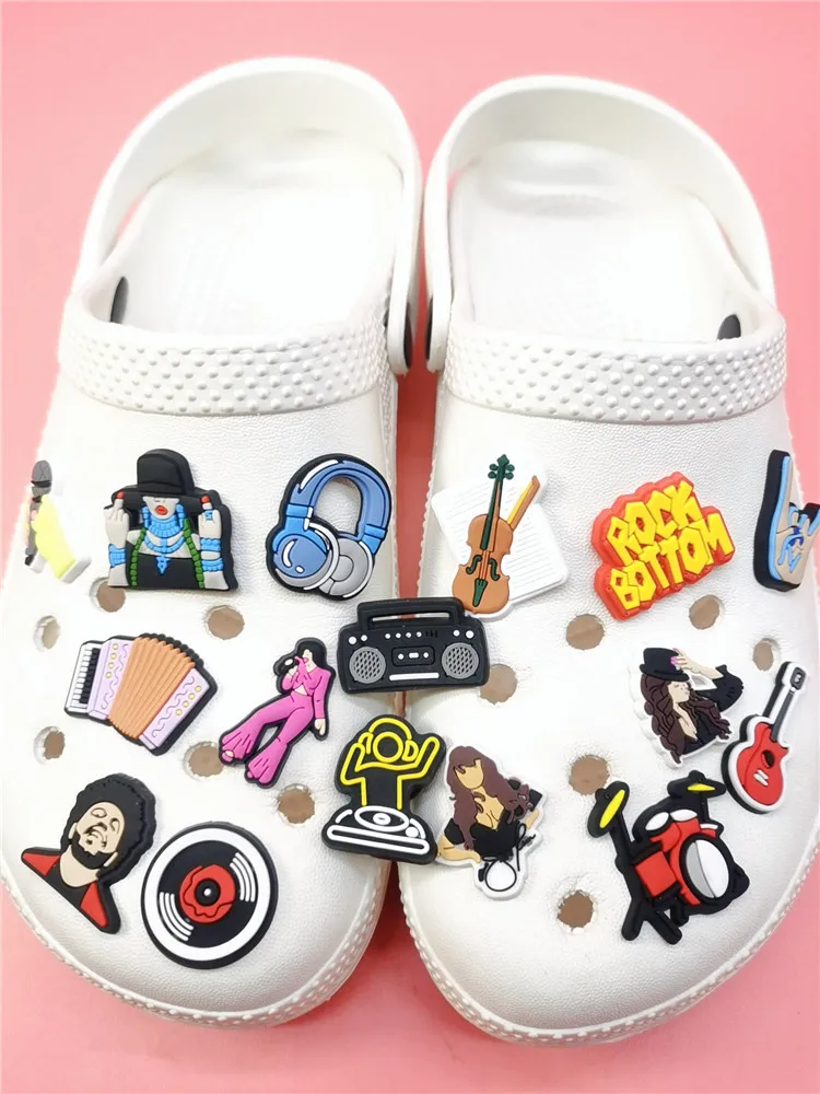 Original Rock Music Shoe Charms PVC Shoe Decorations Clog Shoes Buckle Accessories Fit Women Sandals Adult Kids Xmas Party Gifts