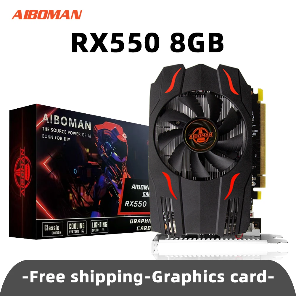 

AIBOMAN AMD Radeon RX550 8GB Gaming Graphics Card GDDR5 128Bit PCl Express 2.0 X16 Suitable for Desktop Computer Assembly