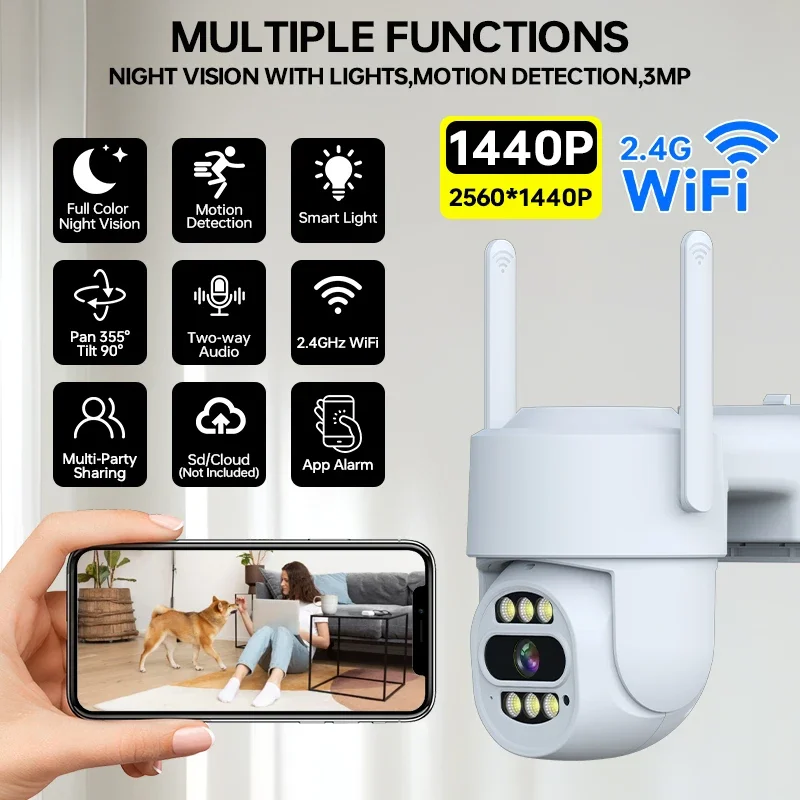 

4-мегапиксельная Wi-Fi PTZ-камера, уличная водонепроницаемая беспроводная IP-камера, камера видеонаблюдения, двусторонняя голосовая цветная камера ночного видения