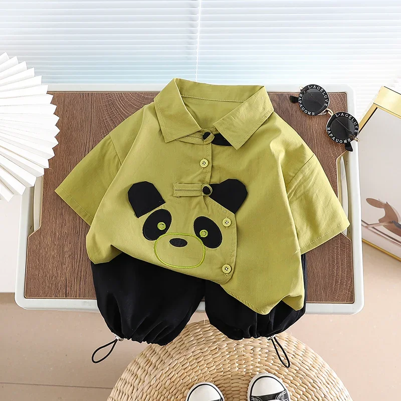 Children Cotton Out Clothes Summer Kids Boys Cartoon Panda Shirt Shorts 2Pcs/Set Infant Kid Fashion Toddler Tracksuits 0-5 Years