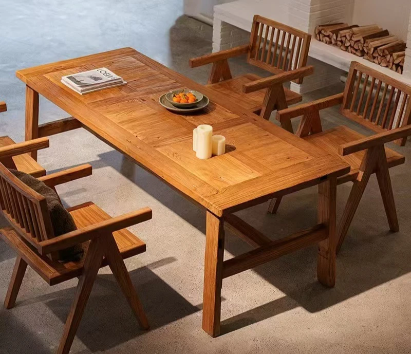 Kayu elm tua, meja panjang, kedai kopi, gaya Cina baru, wabi-sabi, homestay