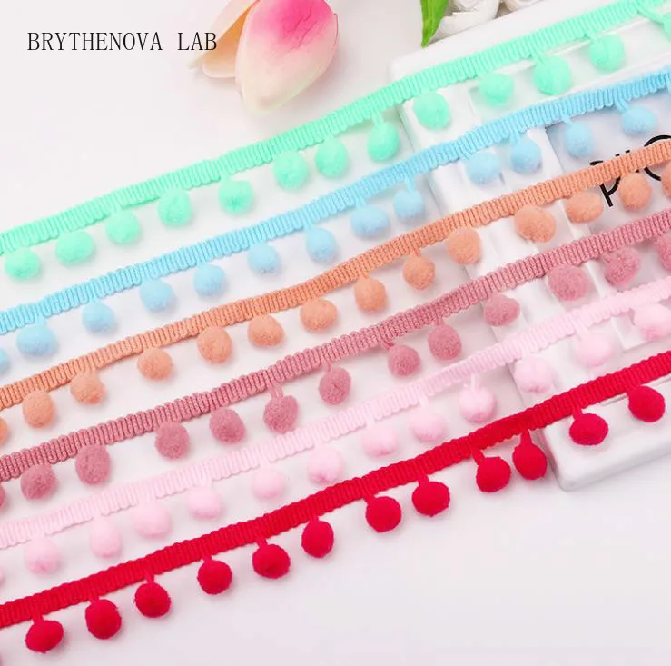 20Yard/Lot Multicolor 1.2CM Plush Ball Lace Trim Clothing Curtain Dress Tablecloth Pompom Tassel Ribbon Accessories