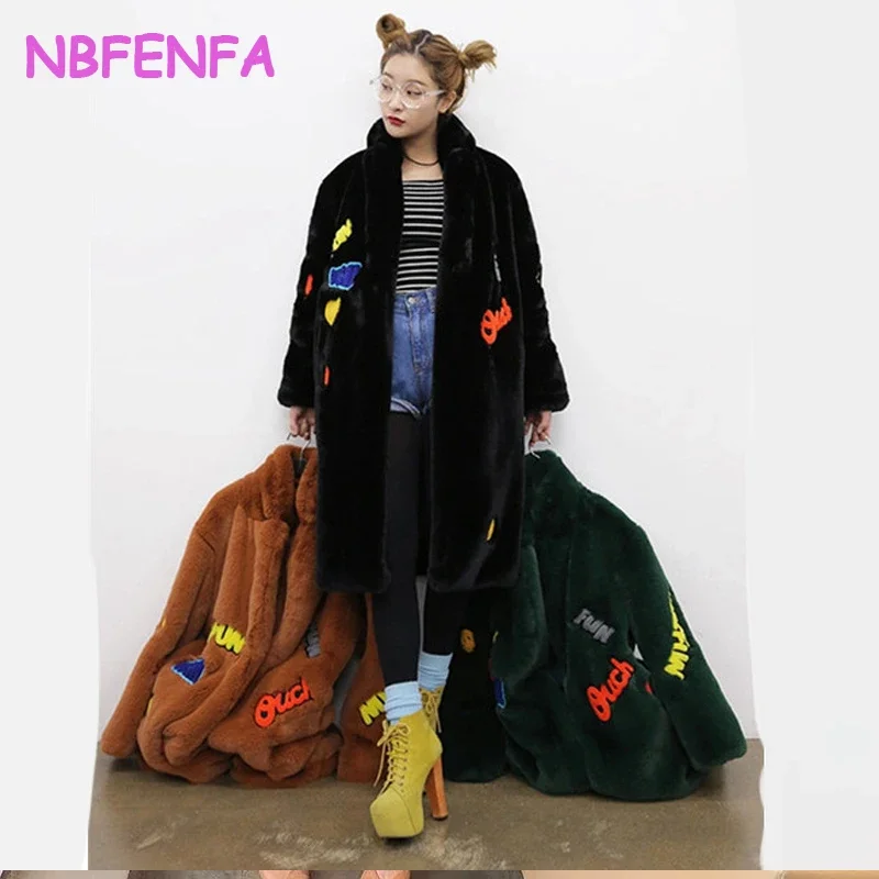 NBFENFA Korean Version New Imitation Otter Rabbit Fur Grass Coat Loose Coat Medium Long Fashion Trend Plus Size Women's Clothing