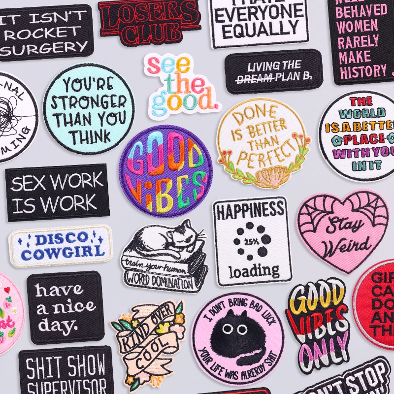 Colorful Letters Embroidered Patches For Clothing Stickers Cartoon Phrase Applique Iron On Patches On Clothes DIY Sewing Badges