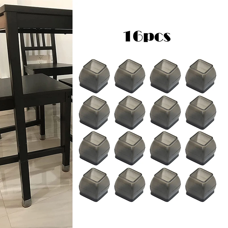 16Pcs Home Furniture Feet Pads Chair Leg Cap Floor Protector Table Quiet Felt Footpad Cover Square Silicone