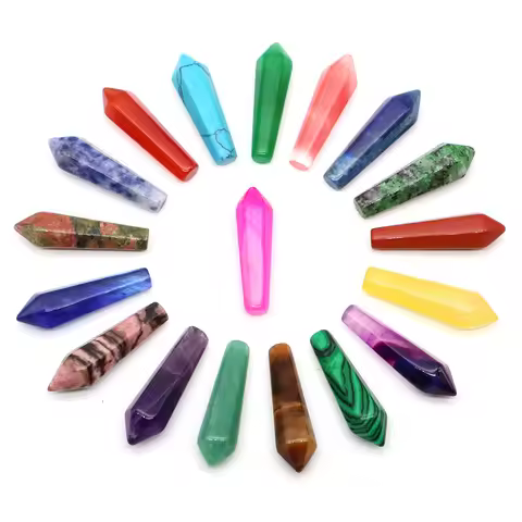 8x30mm Hexagonal Column Tower Point Wand Natural Stones Reiki Healing Crystal Amethyst Quartz Energy Mineral DIY Pendant Jewelry