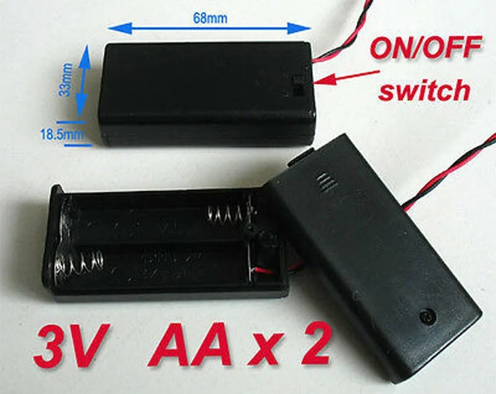 US Stock 10pcs Battery Holder Box Case w/Wire 2 X AA 3V Switch