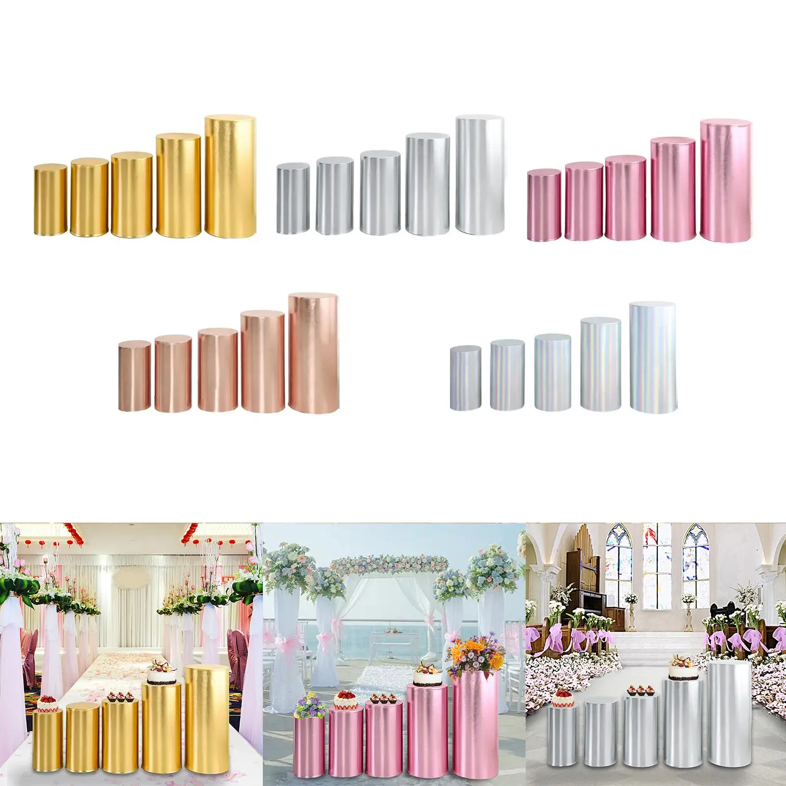 5Pcs Cylinder Plinth Covers Plinth Stand Pillar Covers Elastic Party Supplies Cylinder Pedestal Covers for Wedding Birthday