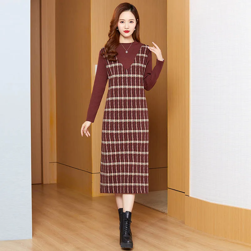 Winter French Fashion Elegant Striped Dresses Office Lady Slim Simple All-match Soft Comfortable Long Sleeve Sweater Vestidos