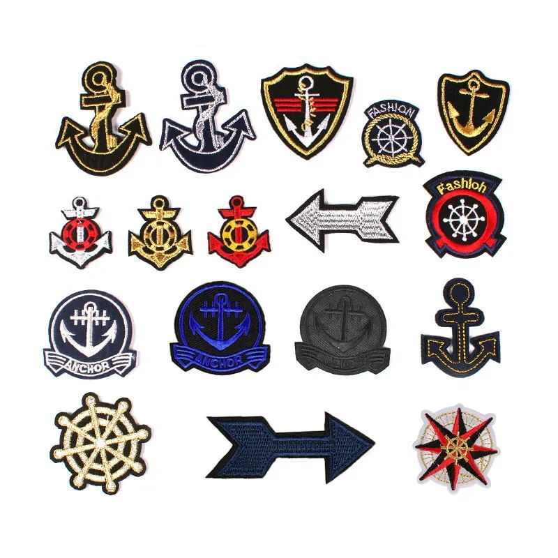 

100pcs/Lot Luxury Vintage Embroidery Patch Gold Silver Compass Sailor Anchor Arrow Shirt Clothing Decoration Craft Diy Applique