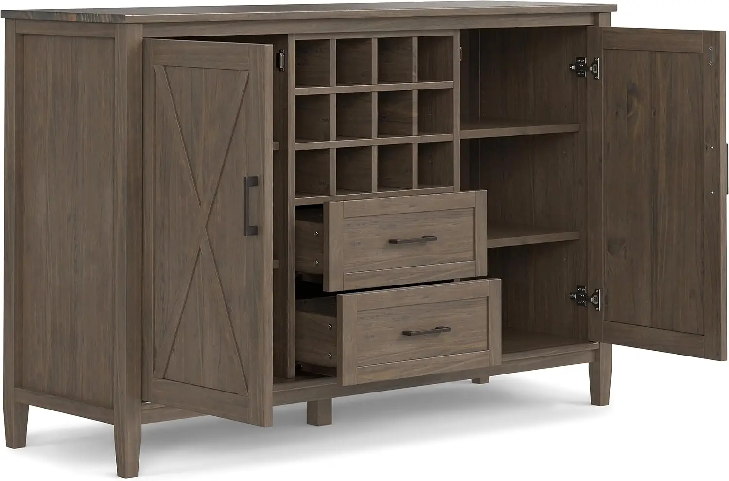 Smoky Brown Aparador Buffet Cabinet com Portas, Coffee Bar, Prateleira para Vinho, Cozinha, Sala de Jantar, Corredor, Aparador 54"