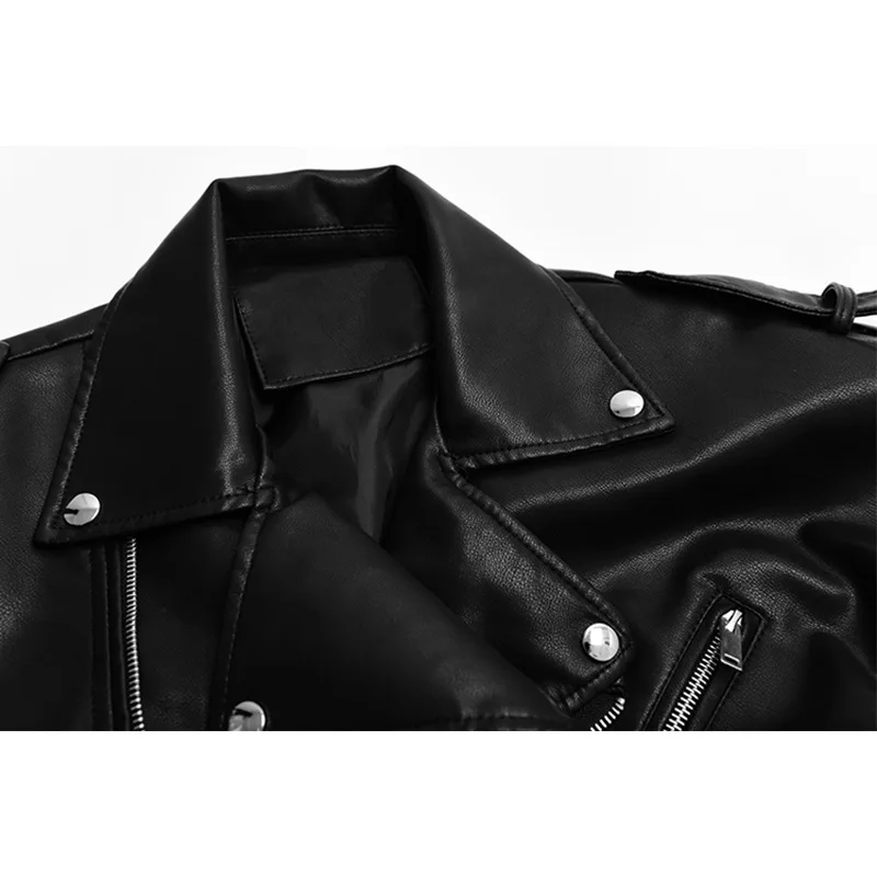 Autumn New Black Vintage Leather Coat Women's 2023 Loose Short Motorcycle Wear Handsome PU Leather Jacket Coat