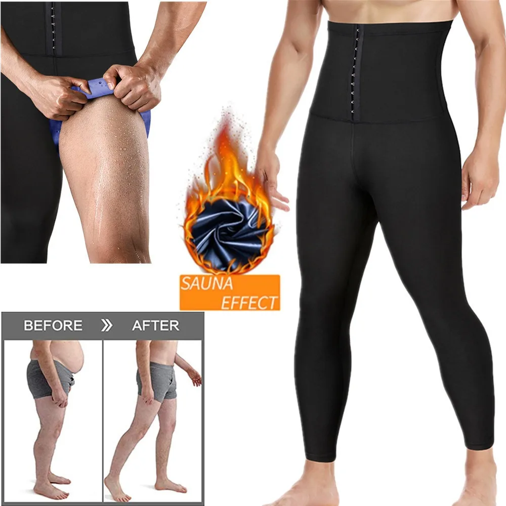 Aiithuug Sauna Sweating Pants Body Shaper Leggings Men Shapers Hot Sweating Shapewear PU thermo Waist Trainer Sauna Sweat