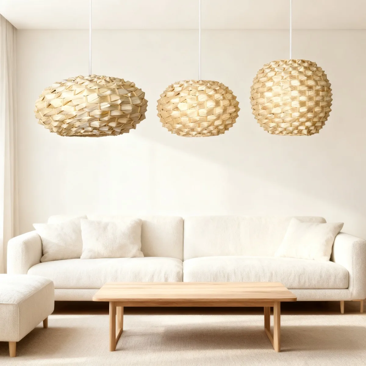 

JOYINLED Hand-Woven Bamboo Pendant, 30/40cm Adjustable Rattan Oval Lamp with150cm Black/White Cord for Outdoor Porch Dining Room