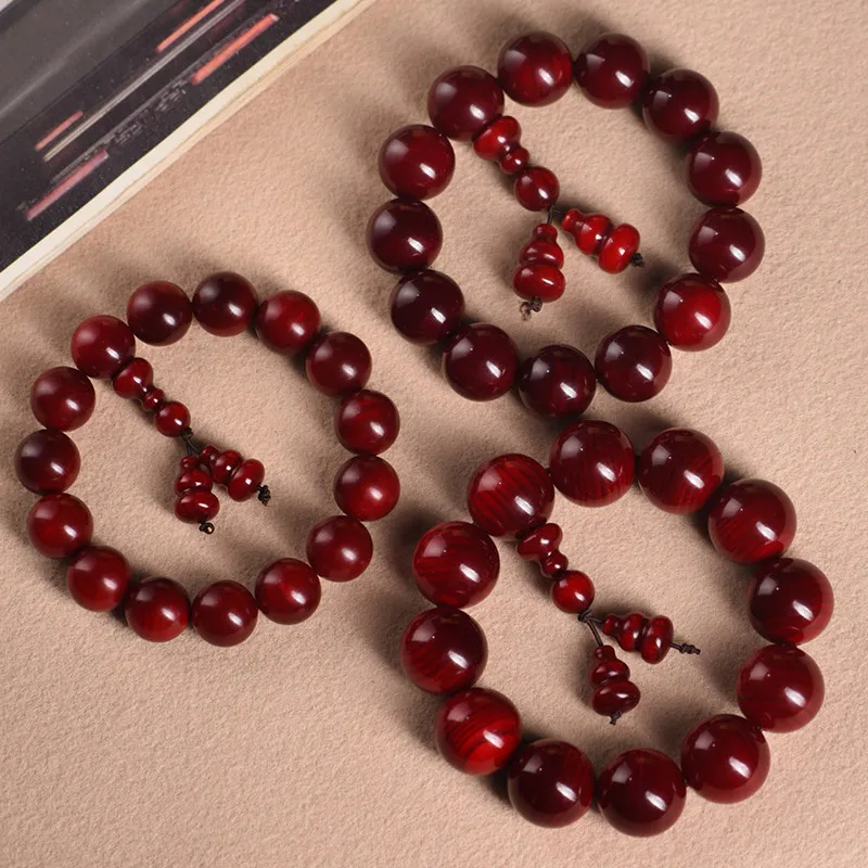 

High Oil Content Translucent Jade Amber Wood Prayer Beads Bracelet Agarwood Red Wood Buddhist Rosary Gifts